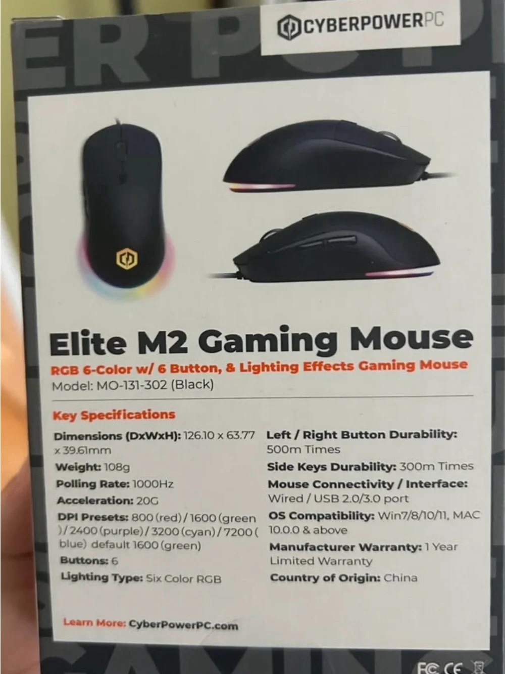 Elite M2 Gaming Mouse - Black with RGB Lighting